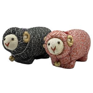 Lot of 2 Japanese Kimekomi Sheep Goat Ram Chinese Zodiac Figurine Doll 4.5"